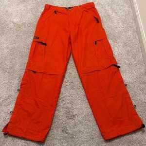 90s Vintage Regal Jeans Tactical Cargo Parachute Pants | Bright Orange | 38x32